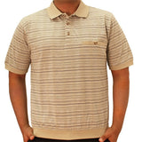 Safe Harbor Short Sleeve Vertical Stripe Banded Bottom Shirt - 6191-345 Stone
