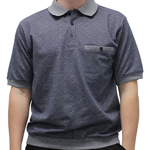 Classics By Palmland Jacquard Short Sleeve Banded Bottom 6191-382 Navy