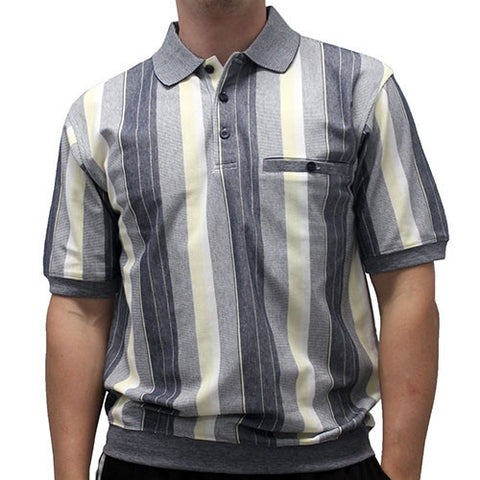 Classic by Palmland Short Sleeve Vertical Banded Bottom Shirt 6191-395 Navy
